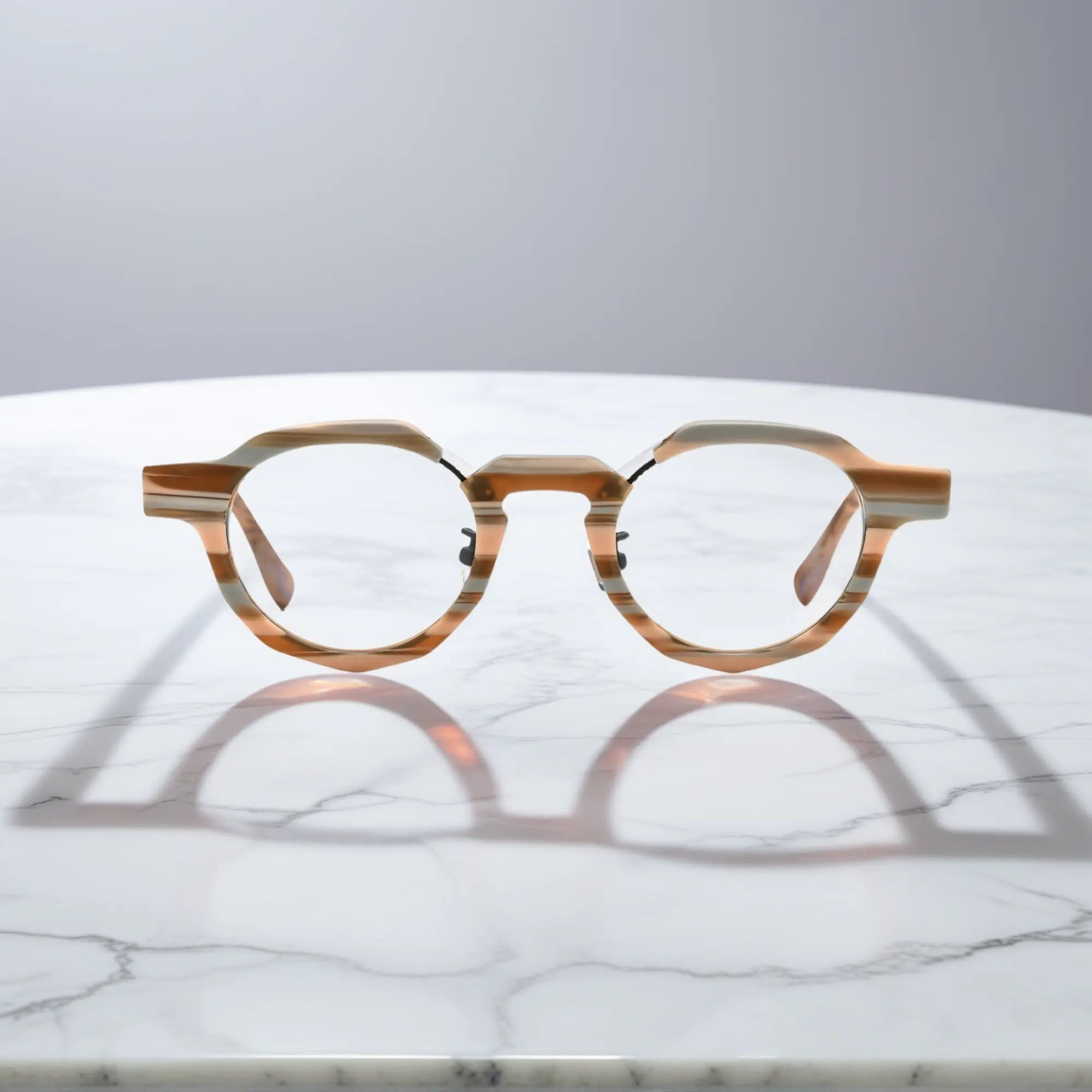 Front view of VoyueLens™ Amber Drift VL19378 eyeglasses with warm amber striped frame